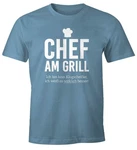 MoonWorks Print-Shirt Herren T-Shirt Chef am Grill Blau/Dunkelgrau/Grau/Hellblau