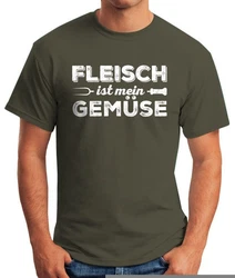 MoonWorks Herren T-Shirt Fleisch ist mein Gemüse Fun-Shirt Barbecue BBQ Grillen Food (MoonWorks) Grau/Dunkelgrün