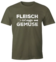 MoonWorks Herren T-Shirt Fleisch ist mein Gemüse Fun-Shirt Barbecue BBQ Grillen Food (MoonWorks) Grau/Dunkelgrün