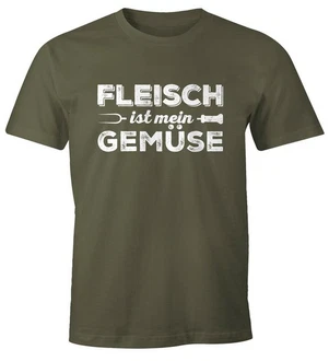 MoonWorks Herren T-Shirt Fleisch ist mein Gemüse Fun-Shirt Barbecue BBQ Grillen Food (MoonWorks) Grau/Dunkelgrün