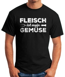 MoonWorks Herren T-Shirt Fleisch ist mein Gemüse Fun-Shirt Barbecue BBQ Grillen Food (MoonWorks) Grau