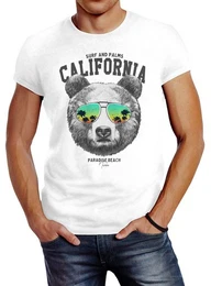 Print-Shirt Herren T-Shirt Lwe Br Sonnenbrille Palmen Summer California Slim mit Print