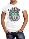 Neverless Print-Shirt Herren T-Shirt Lwe Br Sonnenbrille Palmen Summer California Slim Dunkelgrün/Braun