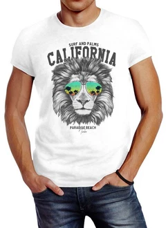 Neverless Print-Shirt Herren T-Shirt Lwe Br Sonnenbrille Palmen Summer California Slim Neverless Print-Shirt Herren T-Shirt Lwe Br Sonnenbrille Palmen Summer California Slim