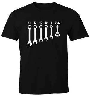 MoonWorks Herren Shirt Bieröffner Flaschenöffner Schraubenschlüssel Fun-Shirt Beige/Lila/Schwarz