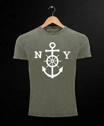 Neverless Print-Shirt Herren T-Shirt Anker mit Steuerrad Dunkelblau/Dunkelgrün