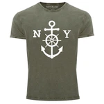Neverless Print-Shirt Herren T-Shirt Anker mit Steuerrad Dunkelblau/Dunkelgrün