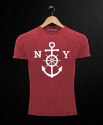 Neverless Print-Shirt Herren T-Shirt Anker mit Steuerrad Dunkelblau/Rot/Dunkelrot/Rosa