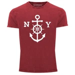 Neverless Print-Shirt Herren T-Shirt Anker mit Steuerrad Dunkelblau/Rot/Dunkelrot/Rosa