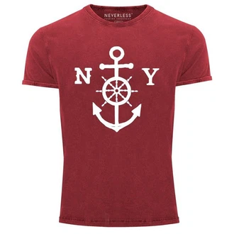 Neverless Print-Shirt Herren T-Shirt Anker mit Steuerrad Dunkelblau/Rot/Dunkelrot/Rosa Neverless Print-Shirt Herren T-Shirt Anker mit Steuerrad Dunkelblau/Rot/Dunkelrot/Rosa