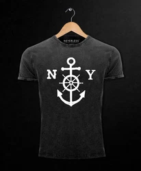 Neverless Print-Shirt Herren T-Shirt Anker mit Steuerrad Dunkelblau