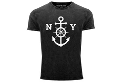 Neverless Print-Shirt Herren T-Shirt Anker mit Steuerrad Dunkelblau