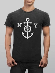 Neverless Print-Shirt Herren T-Shirt Anker mit Steuerrad Dunkelblau