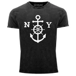 Neverless Print-Shirt Herren T-Shirt Anker mit Steuerrad Dunkelblau