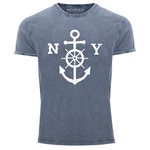 Neverless Print-Shirt Herren T-Shirt Anker mit Steuerrad Dunkelblau/Blau