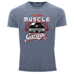 Neverless Print-Shirt Vintage Retro American Muscle Grau/Blau/Dunkelblau/Dunkelgrau