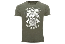 Neverless Print-Shirt Cooles Angesagtes Herren T-Shirt Vintage Shirt Lumberjack Woodsman Dunkelgrün/Grün
