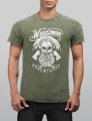 Neverless Print-Shirt Cooles Angesagtes Herren T-Shirt Vintage Shirt Lumberjack Woodsman Dunkelgrün/Grün