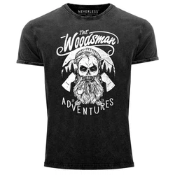 Neverless Print-Shirt Cooles Angesagtes Herren T-Shirt Vintage Shirt Lumberjack Woodsman Rosa/Dunkelgrau/Lila/Grau