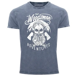 Neverless Print-Shirt Cooles Angesagtes Herren T-Shirt Vintage Shirt Lumberjack Woodsman Blau/Rosa/Lila/Dunkelblau
