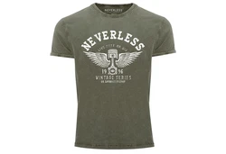 Neverless Print-Shirt Herren T-Shirt Retro Auto Kolben Dunkelgrün
