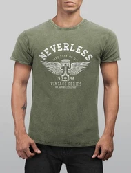 Neverless Print-Shirt Herren T-Shirt Retro Auto Kolben Dunkelgrün