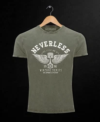 Neverless Print-Shirt Herren T-Shirt Retro Auto Kolben Dunkelgrün