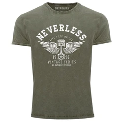 Neverless Print-Shirt Herren T-Shirt Retro Auto Kolben Dunkelgrün
