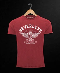 Neverless Print-Shirt Herren T-Shirt Retro Auto Kolben Rot/Lila/Dunkelrot