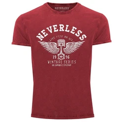 Neverless Print-Shirt Herren T-Shirt Retro Auto Kolben Rot/Lila/Dunkelrot