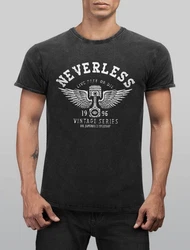 Neverless Print-Shirt Herren T-Shirt Retro Auto Kolben Grau/Braun/Dunkelgrau/Grün/Rosa/Dunkelgrün