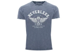 Neverless Print-Shirt Herren T-Shirt Retro Auto Kolben Blau