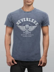 Neverless Print-Shirt Herren T-Shirt Retro Auto Kolben Blau
