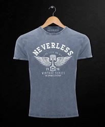 Neverless Print-Shirt Herren T-Shirt Retro Auto Kolben Blau