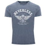 Neverless Print-Shirt Herren T-Shirt Retro Auto Kolben Blau
