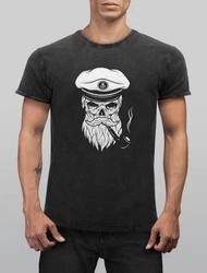 Neverless Print-Shirt Herren T-Shirt Captain Skull Schwarz/Grau/Dunkelgrau