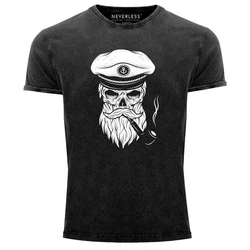 Neverless Print-Shirt Herren T-Shirt Captain Skull Schwarz/Grau/Dunkelgrau