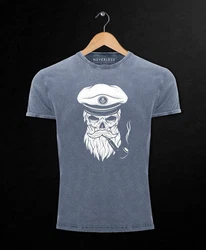 Neverless Print-Shirt Herren T-Shirt Captain Skull Blau/Grau/Dunkelgrau/Hellblau