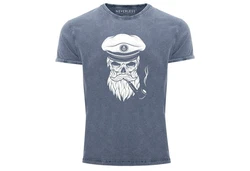 Neverless Print-Shirt Herren T-Shirt Captain Skull Blau/Grau/Dunkelgrau/Hellblau