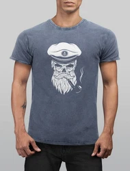 Neverless Print-Shirt Herren T-Shirt Captain Skull Blau/Grau/Dunkelgrau/Hellblau