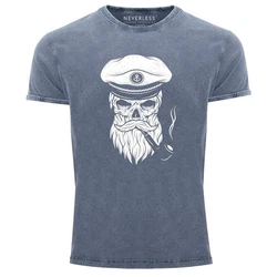 Neverless Print-Shirt Herren T-Shirt Captain Skull Blau/Grau/Dunkelgrau/Hellblau