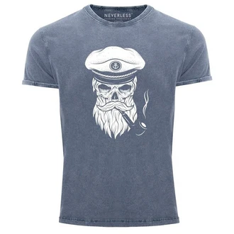 Neverless Print-Shirt Herren T-Shirt Captain Skull Blau/Grau/Dunkelgrau/Hellblau Neverless Print-Shirt Herren T-Shirt Captain Skull Blau/Grau/Dunkelgrau/Hellblau
