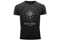 Neverless Print-Shirt Kompass Windrose Dunkelgrau/Grau/Schwarz/Dunkelrot