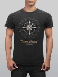 Neverless Print-Shirt Kompass Windrose Dunkelgrau/Grau/Schwarz/Dunkelrot