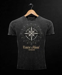Neverless Print-Shirt Kompass Windrose Dunkelgrau/Grau/Schwarz/Dunkelrot