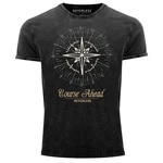 Neverless Print-Shirt Kompass Windrose Dunkelgrau/Grau/Schwarz/Dunkelrot