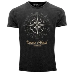 Neverless Print-Shirt Kompass Windrose Dunkelgrau/Grau/Schwarz/Dunkelrot