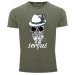 Neverless Print-Shirt Herren T-Shirt Vintage Shirt Servus Skull Dunkelgrün/Grün/Braun