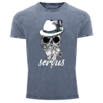 Neverless Print-Shirt Herren T-Shirt Vintage Shirt Servus Skull Blau/Grau/Dunkelblau