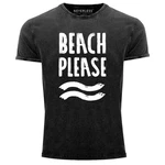 Neverless Print-Shirt Vintage Shirt Beach Please Herren Hellblau/Schwarz/Rosa